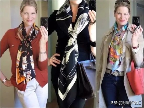 大妈丝巾多种穿法,老年人系丝巾最时尚好看