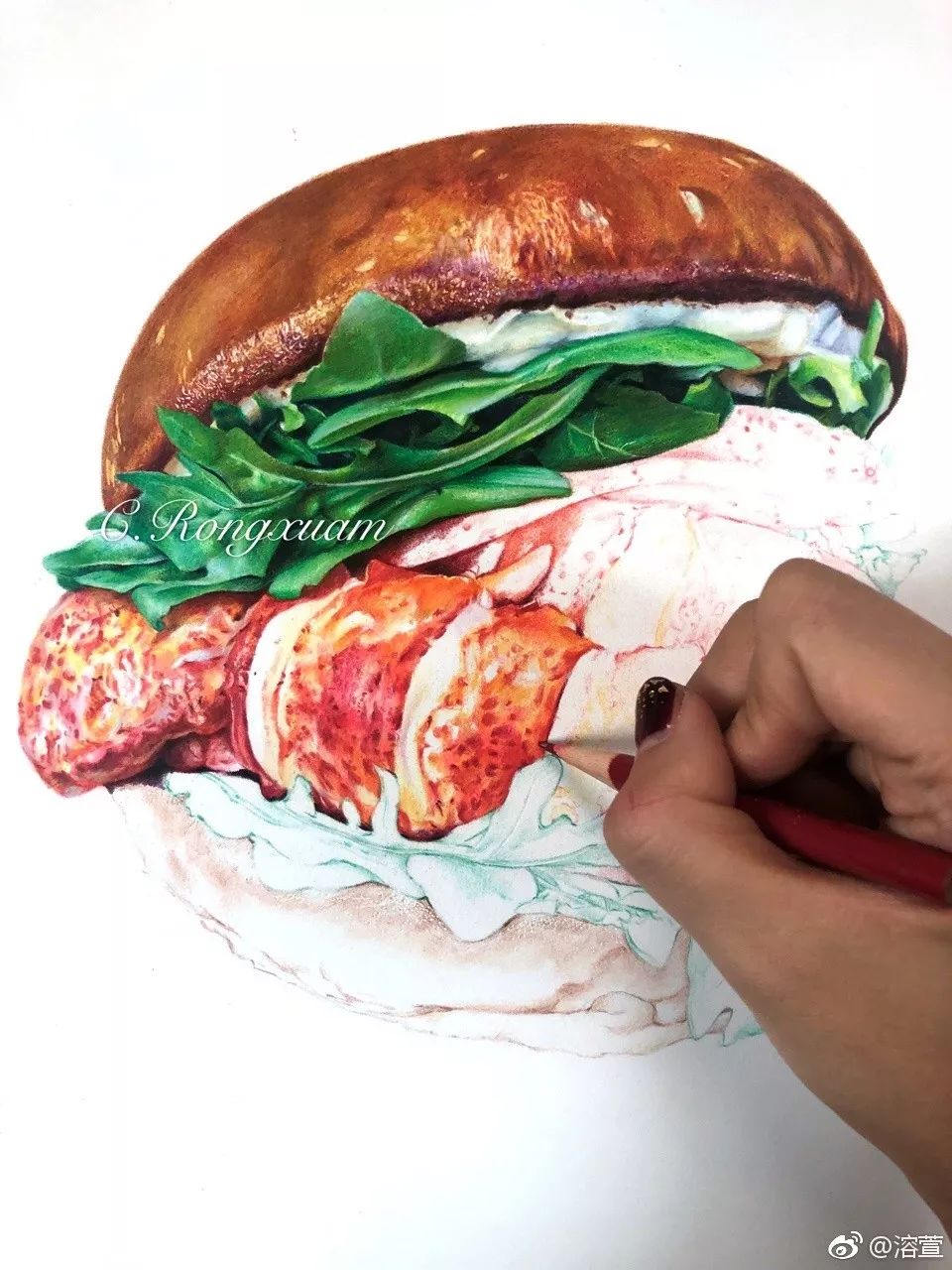 彩铅画美丽的山水画,彩铅画美人蝴蝶