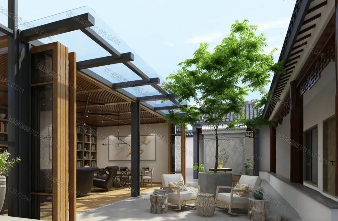 日式庭院景观设计3d图,日系庭院设计建模