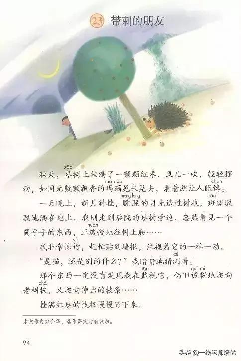 带刺的朋友三年级上册,三年级语文带刺的朋友课文知识点