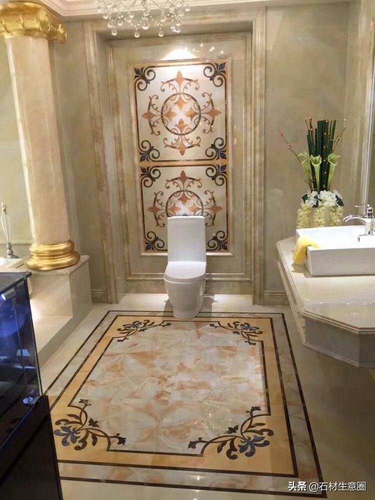 大理石地面水刀拼花效果图,100多平方水刀拼花图片