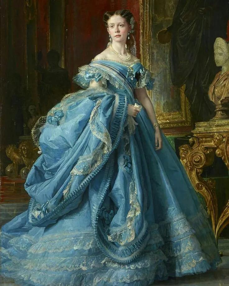 油画中的复古裙子,蓝色油画裙子