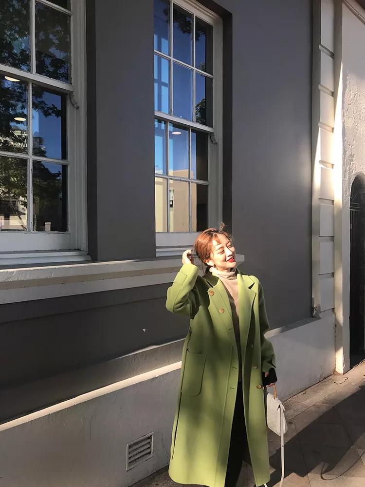 韩系欧尼风衣外套,韩国欧尼黑色大衣搭配