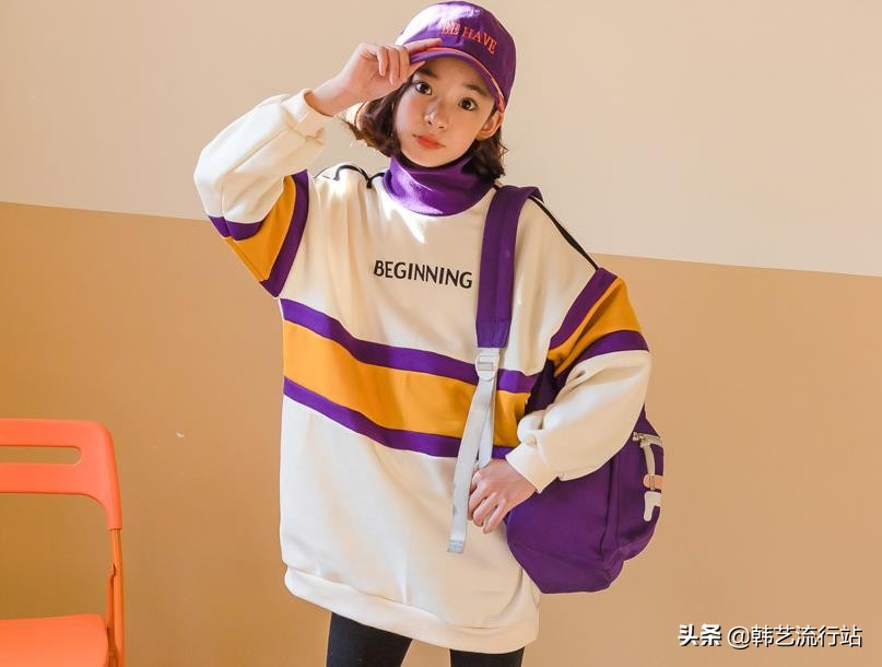 女童韩系风加绒连帽卫衣,2019秋女童流行卫衣