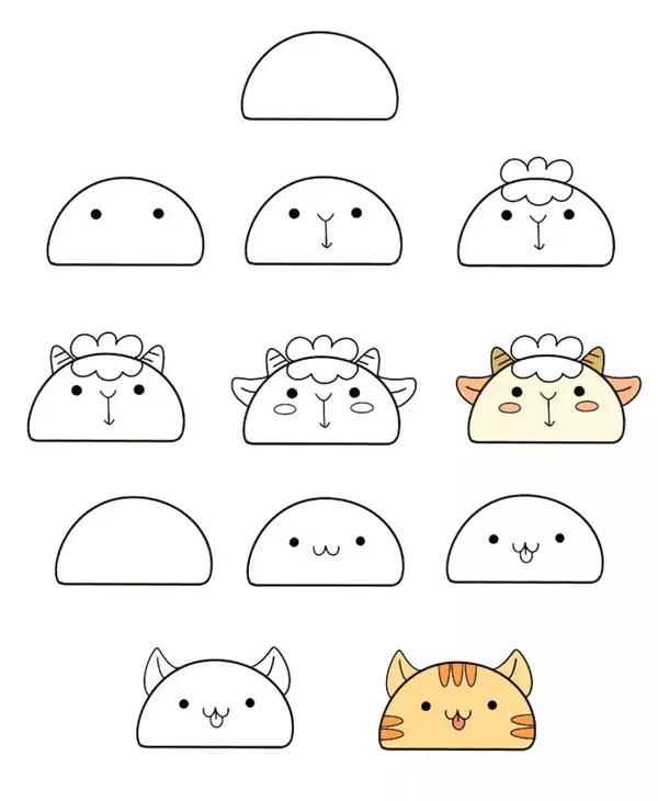 用半圆画简单又漂亮小动物,100个可爱小图案简笔画动物
