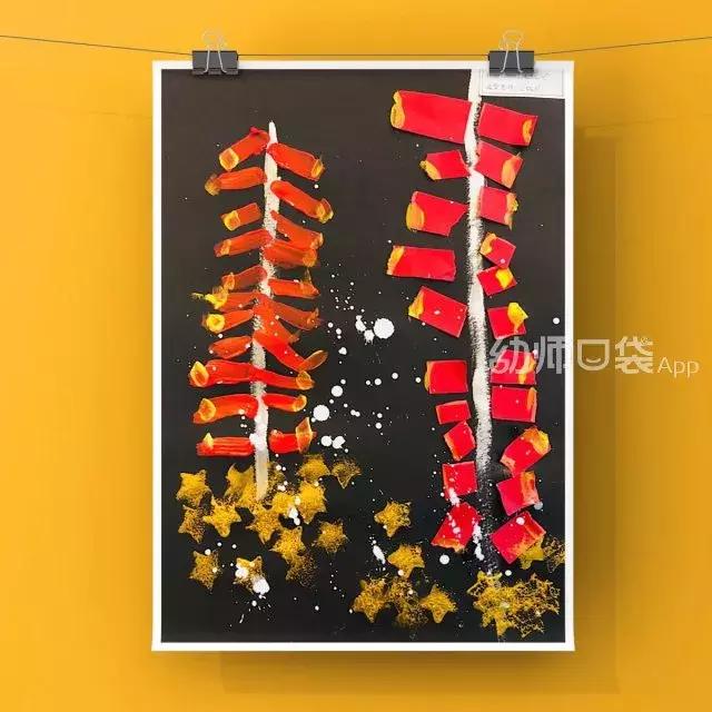 新年创意美术作品春节快乐,创意美术4-6岁新年鞭炮
