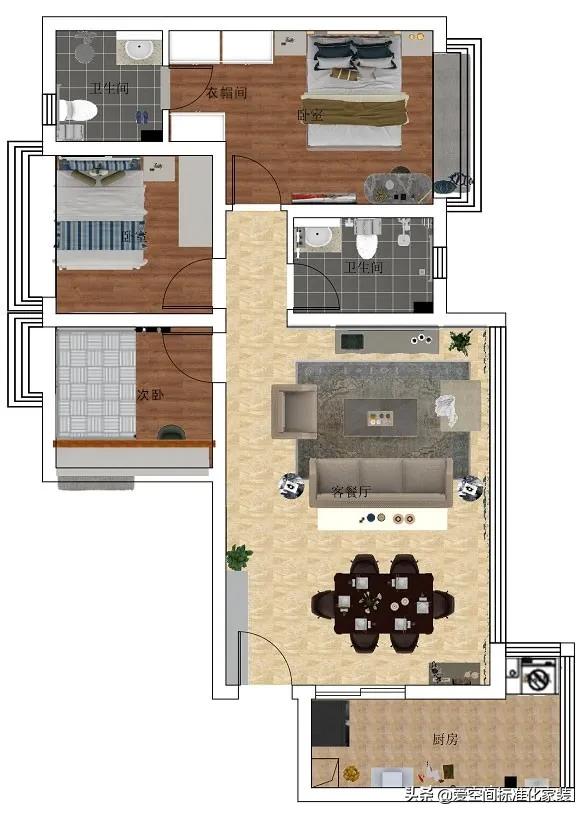 10款狭长小户型衣帽间装修效果图,客餐厅一体顶设计