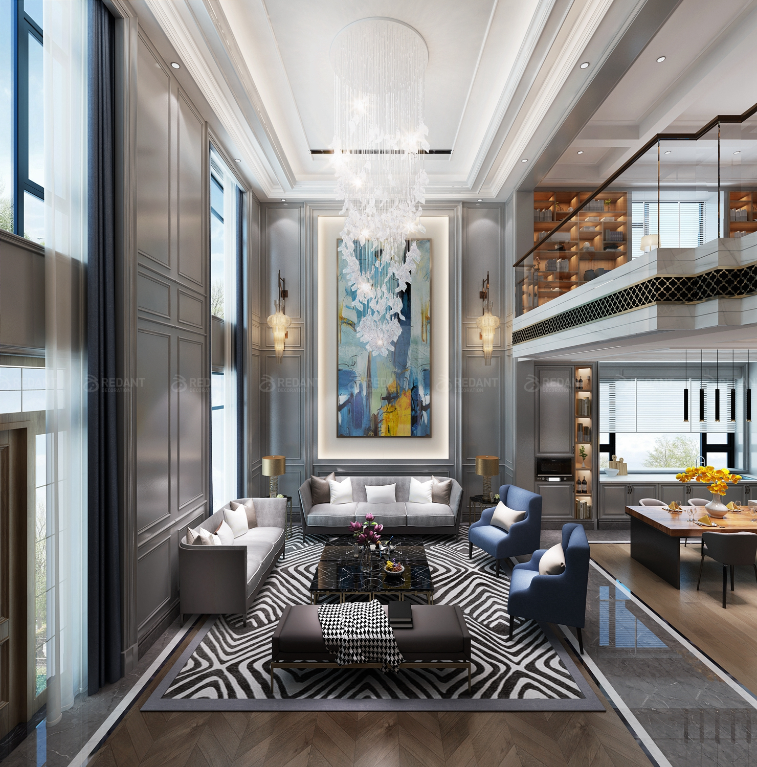 盈峰翠邸联排别墅中户装修效果图,国瑞熙墅联排装修