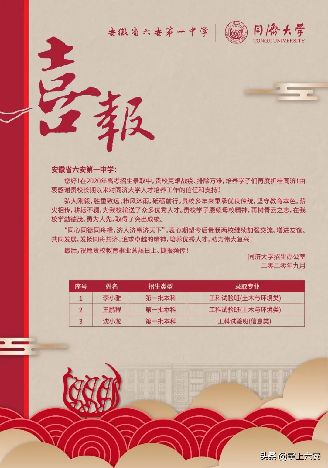 六安中考喜报名单,六安新兵喜报