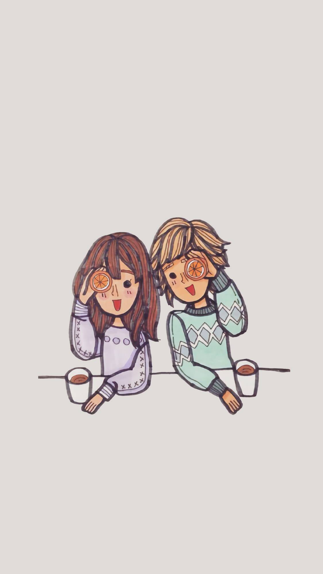 情侣生活插画手机壁纸,手绘情侣壁纸有爱