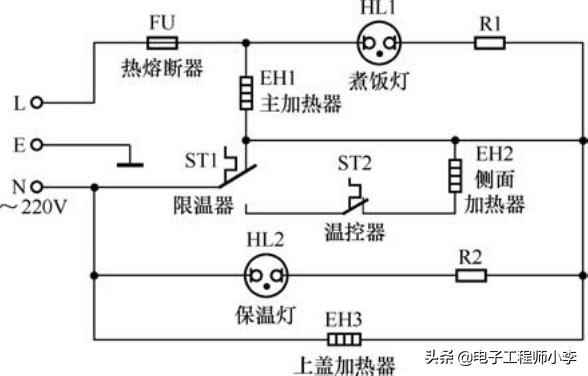 电饭锅电路识图技巧,电饭锅电路图和电路简化图分析