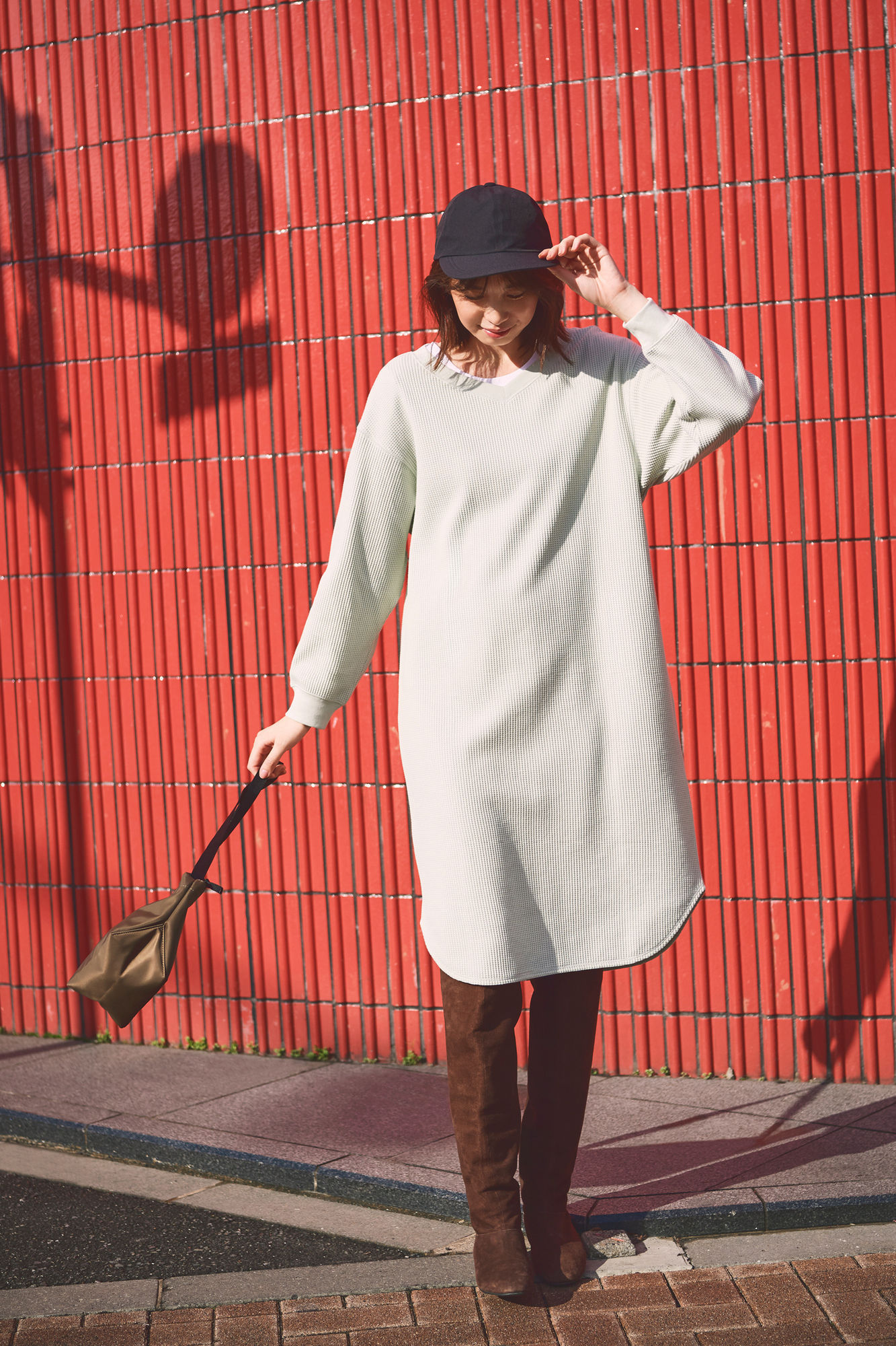 优衣库雪纺木耳领飘带打褶连衣裙,优衣库法兰绒衬衫式连衣裙穿搭