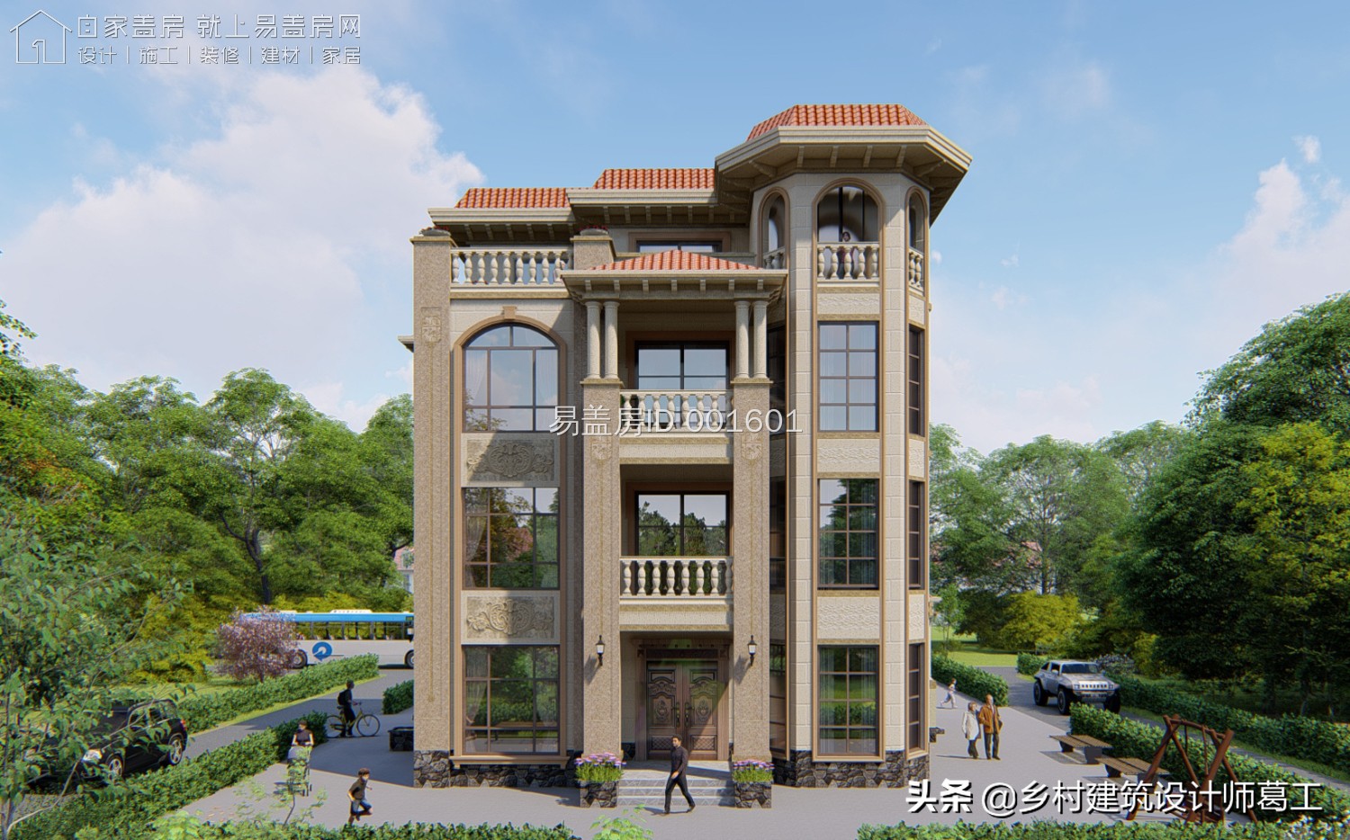 带堂屋神位独立厨房的二层半别墅,侧面独立厨房二层欧式别墅