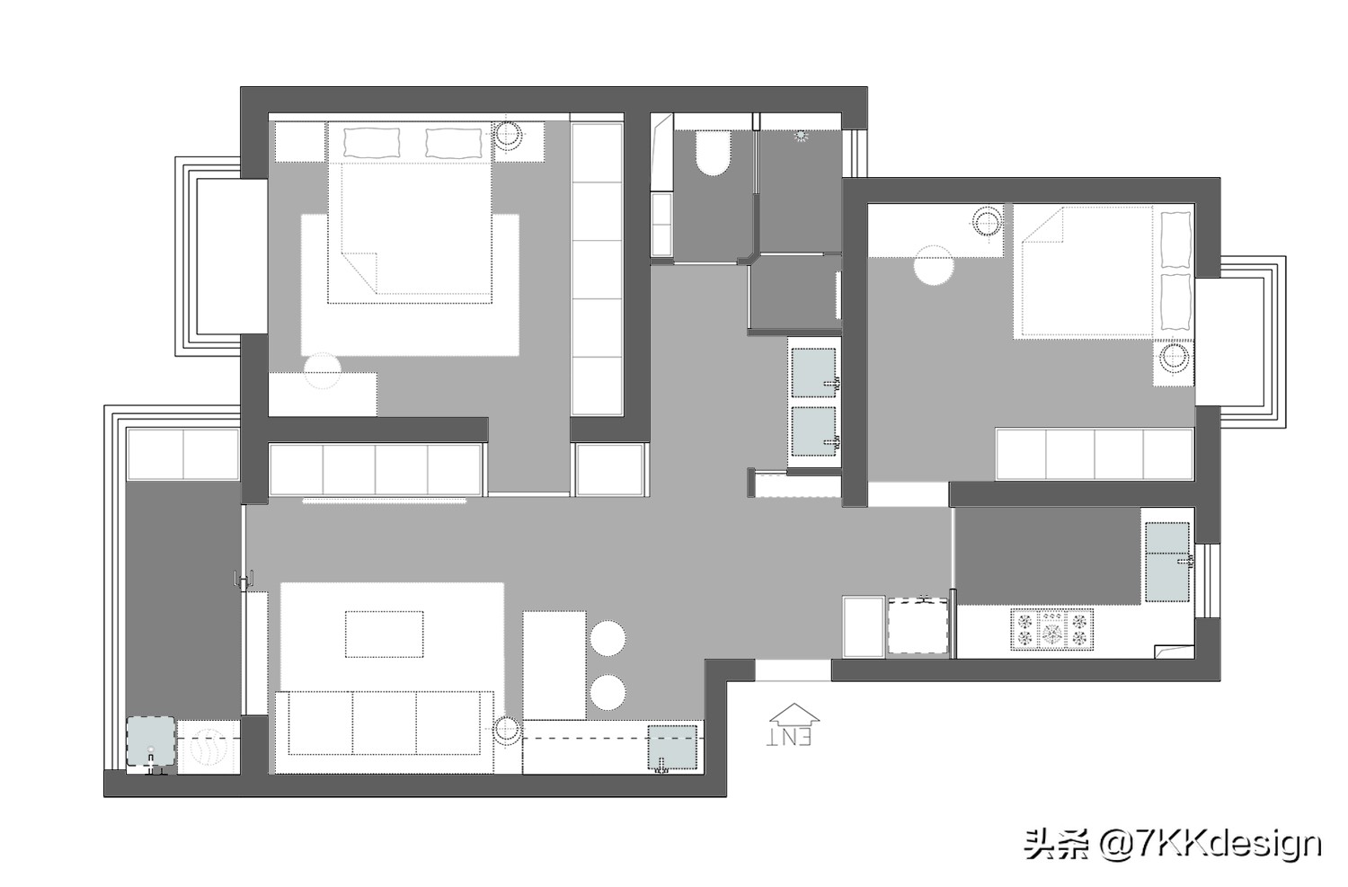 60平两房一厅带阳台改造,65平小户型装4分离卫生间