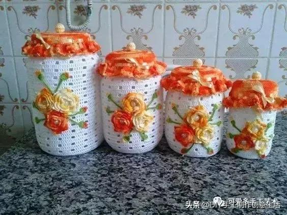 旧瓶子改花瓶套的钩法,旧玻璃瓶编织教程