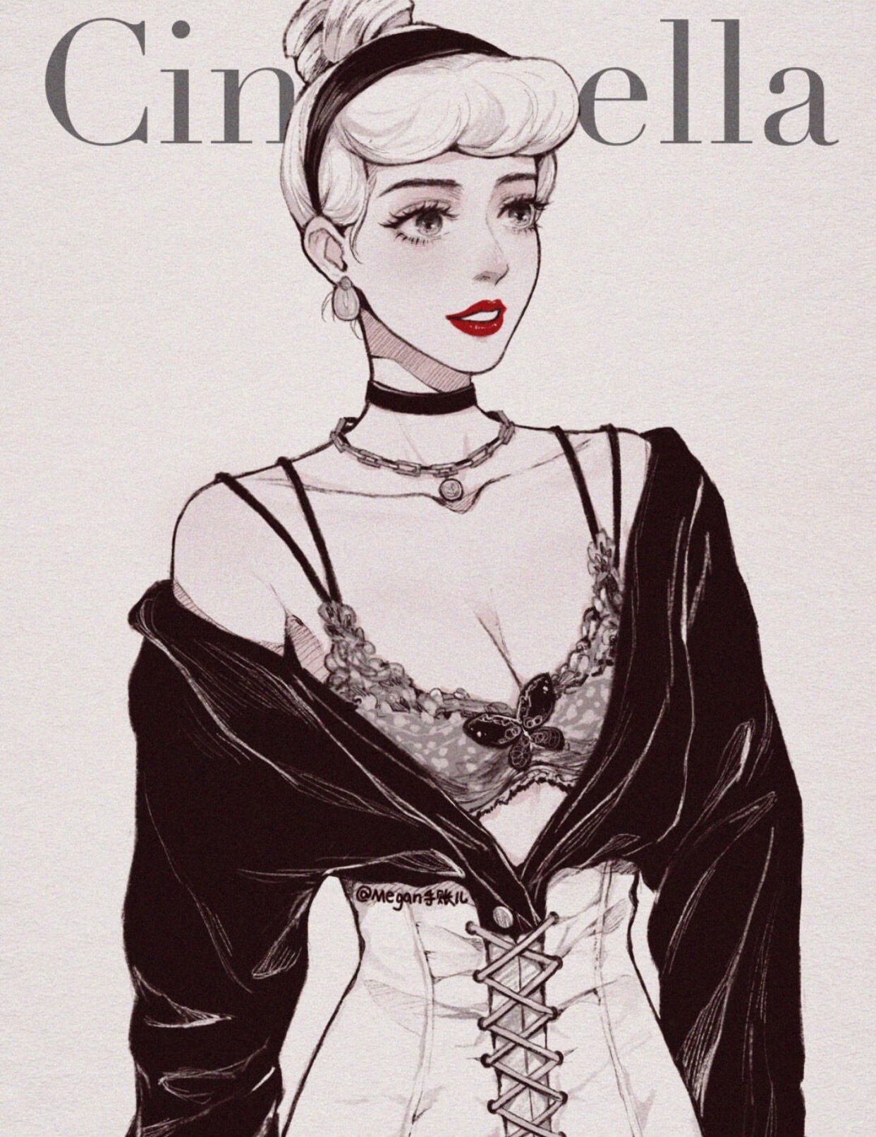 谁说黑+白很单调？素描画风的迪士尼公主，又甜又辣、超A街拍范