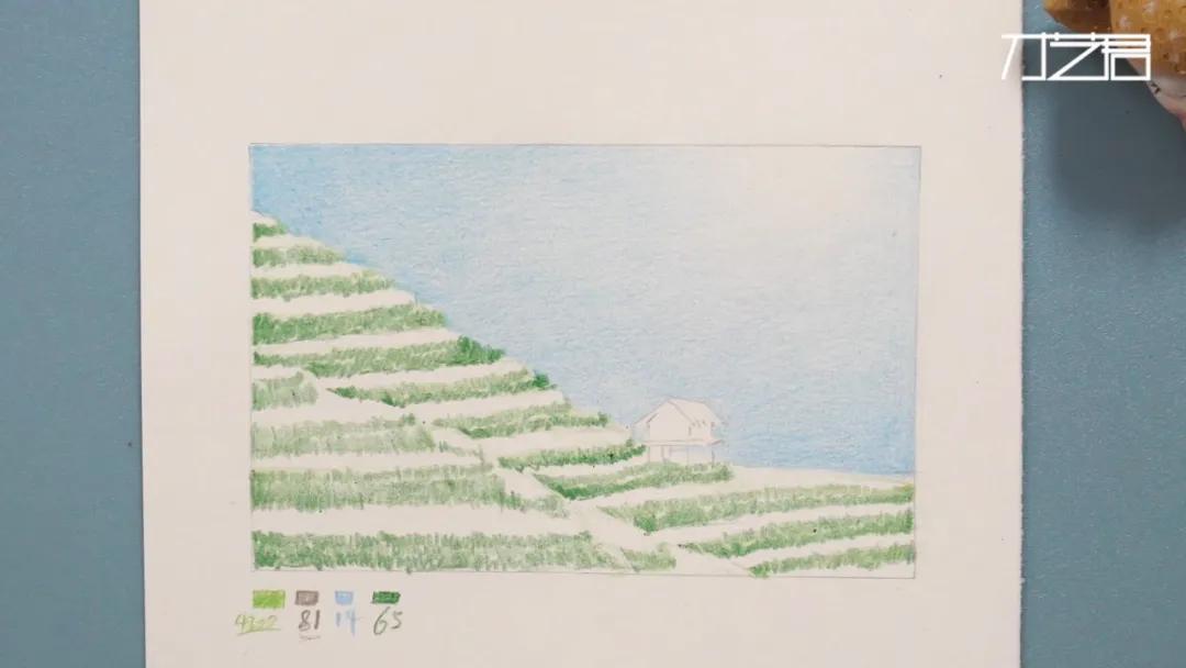 梯田彩铅风景画,彩铅田园风景画步骤教程