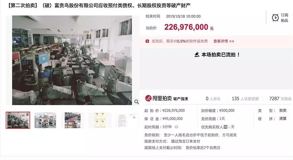 富贵鸟拍卖公告,富贵鸟破产实体店还在经营吗