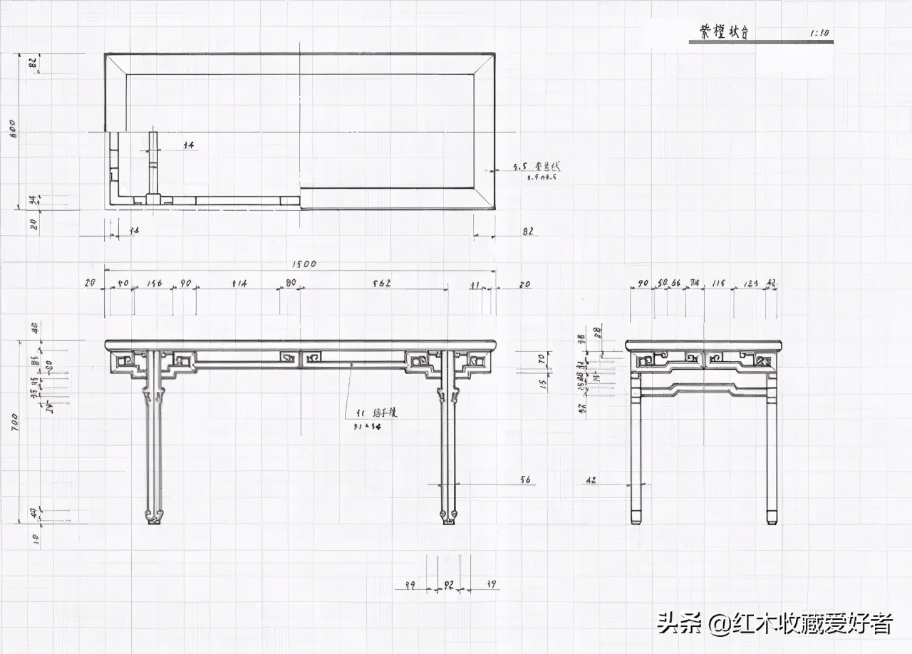 中国传统家具手绘三视图,古典家具设计图纸