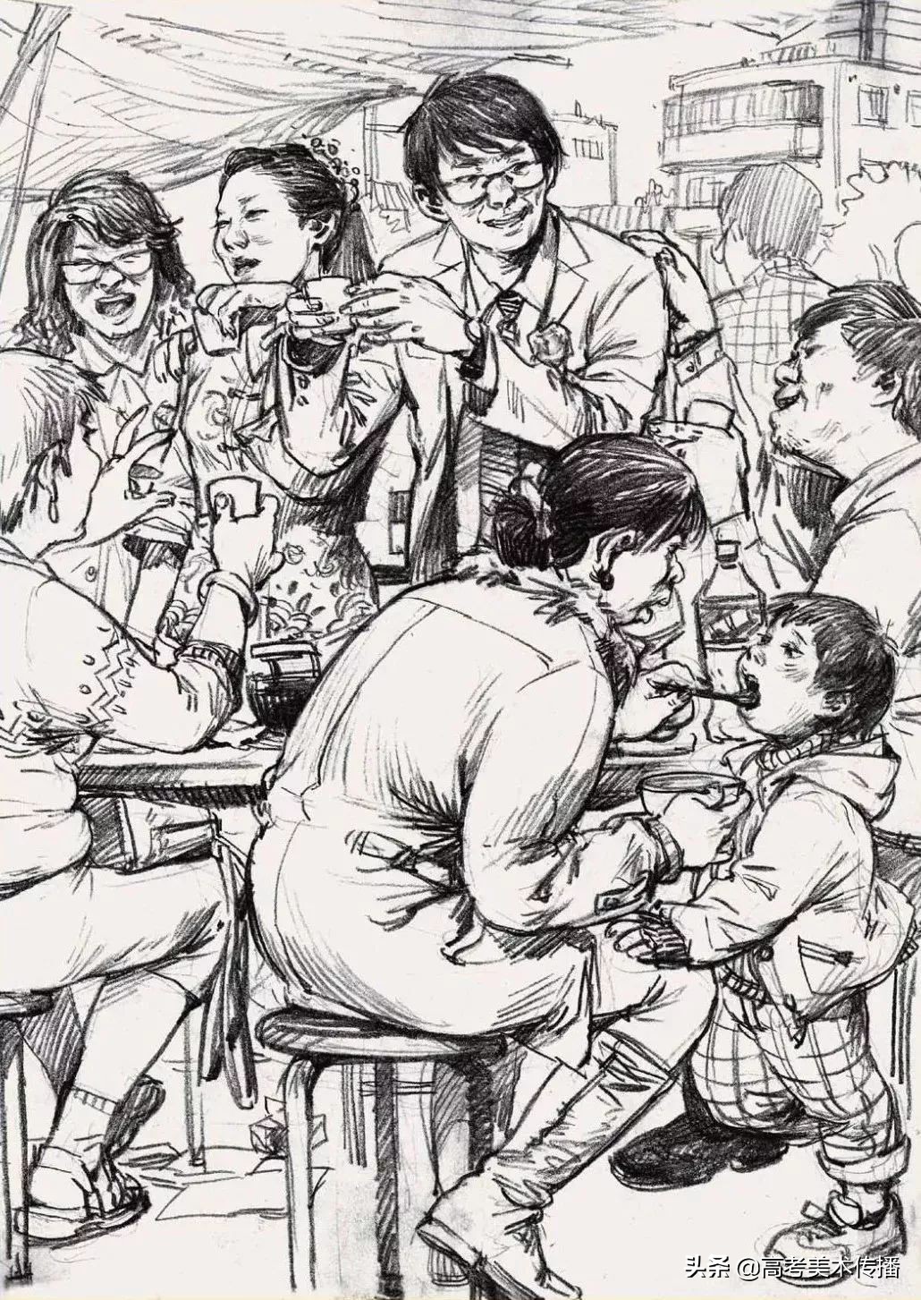 考前速写和大学速写,速写校考人像高分卷