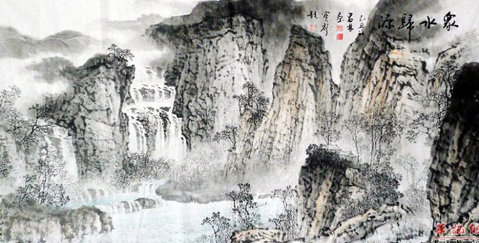 昌林水墨荷花国画,杨昌林山水画