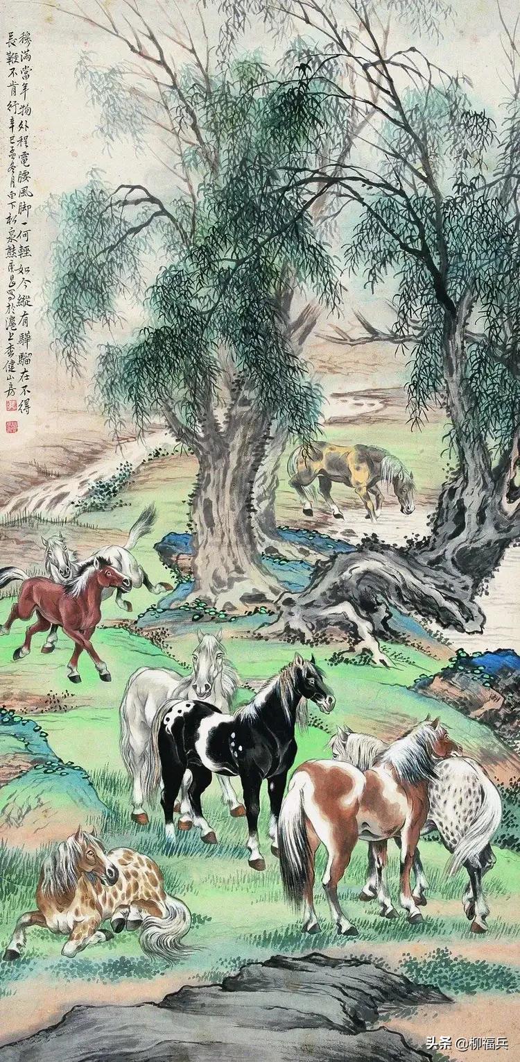 国画《八骏图》作品题款,名家精品国画八骏图欣赏