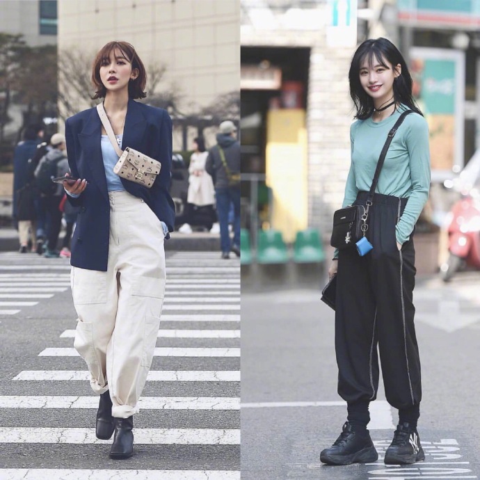 韩国美女明星春季街拍穿搭,一位韩国大妈的街拍穿搭简单