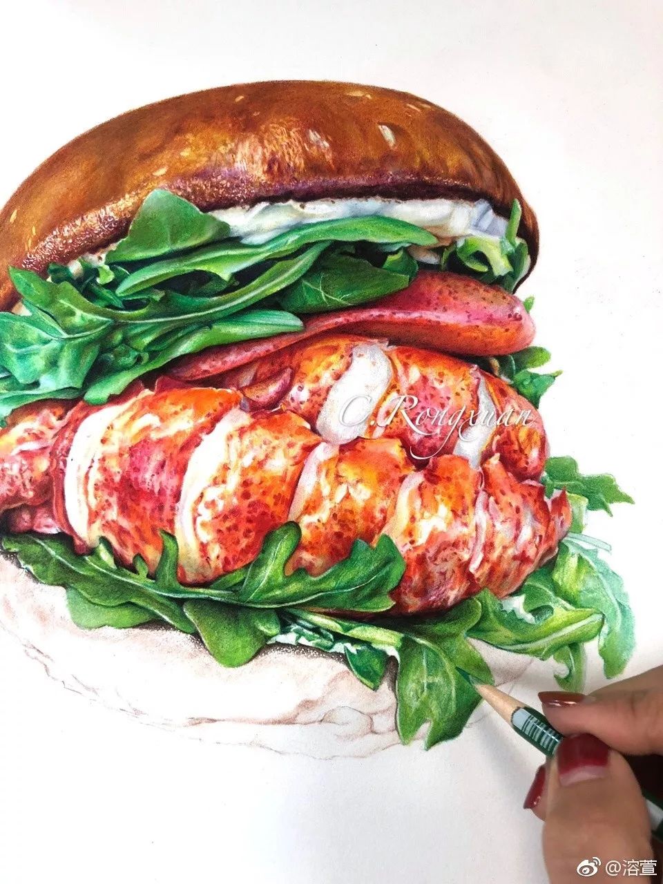 彩铅画美丽的山水画,彩铅画美人蝴蝶