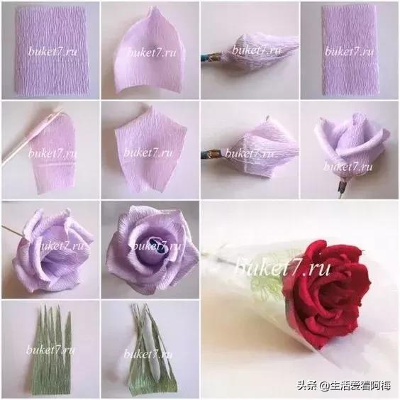皱纹纸花朵手工艺术,纸艺玫瑰花的制作方法皱纹纸