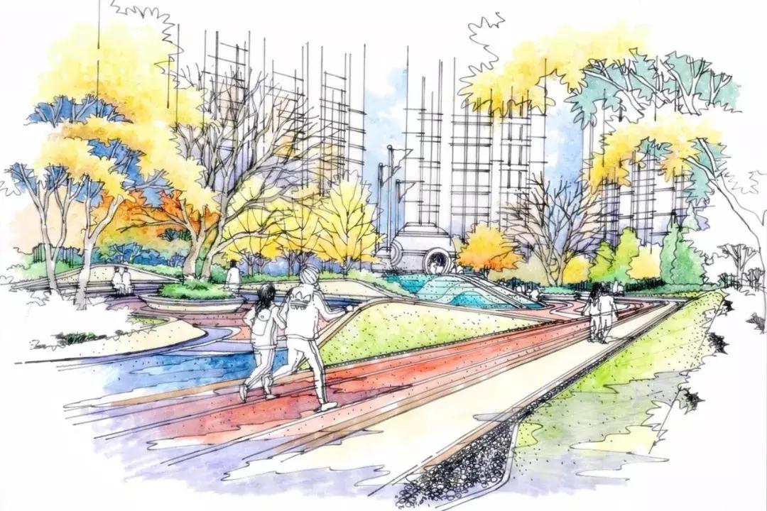 手绘效果图设计详解,干货五幅景观手绘效果图步骤图解