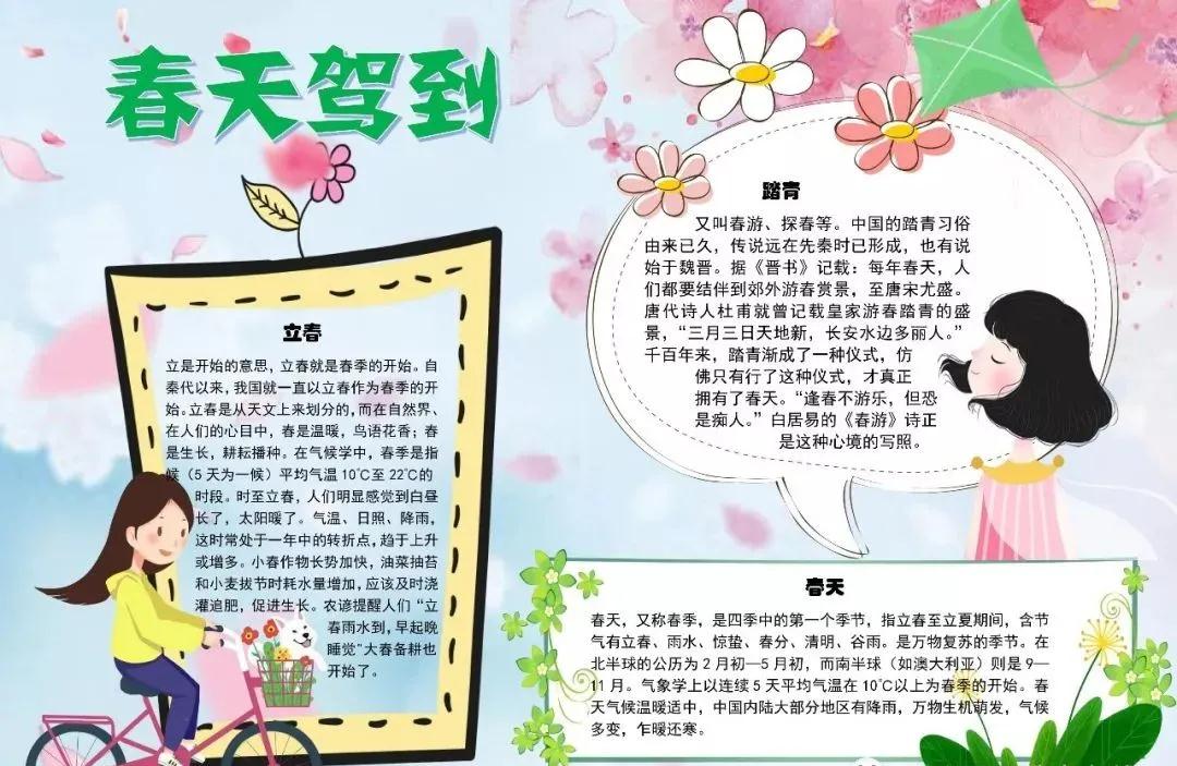 关于春天诗句的手抄报四年级,春天四字成语手抄报和古诗