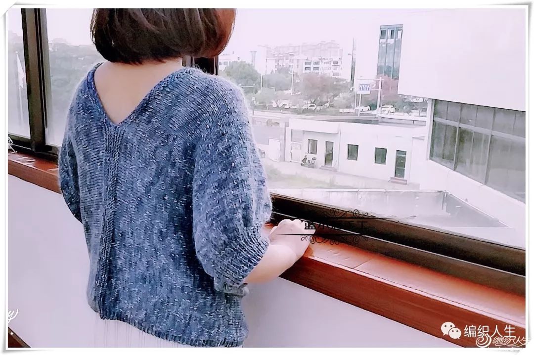 女士十号针中粗毛线编织毛衣款式,v领泡泡中袖针织衫