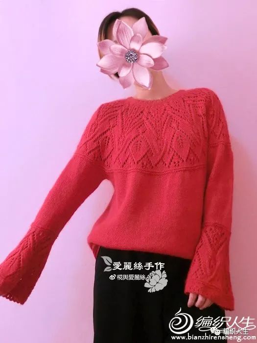 年轻女士的棒针圆肩提花毛衣款式,棒针编织灯笼袖毛衣图解