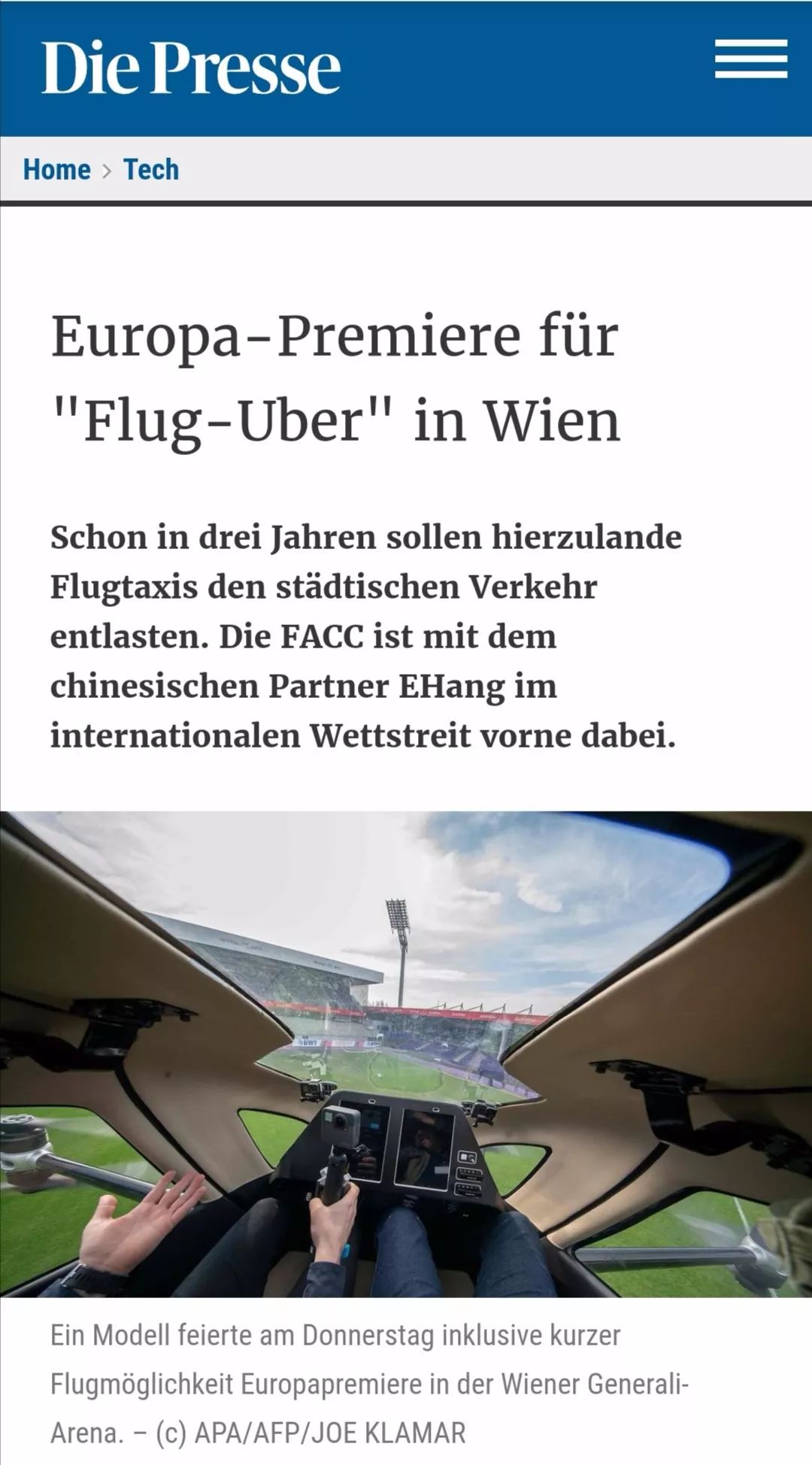 亿航载人飞行器欧洲,亿航国外飞行