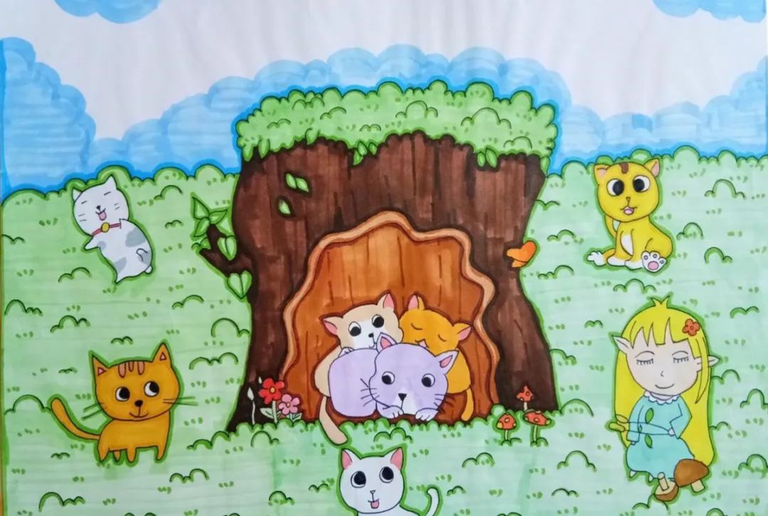 树洞画100幅欣赏,树洞松鼠儿童画