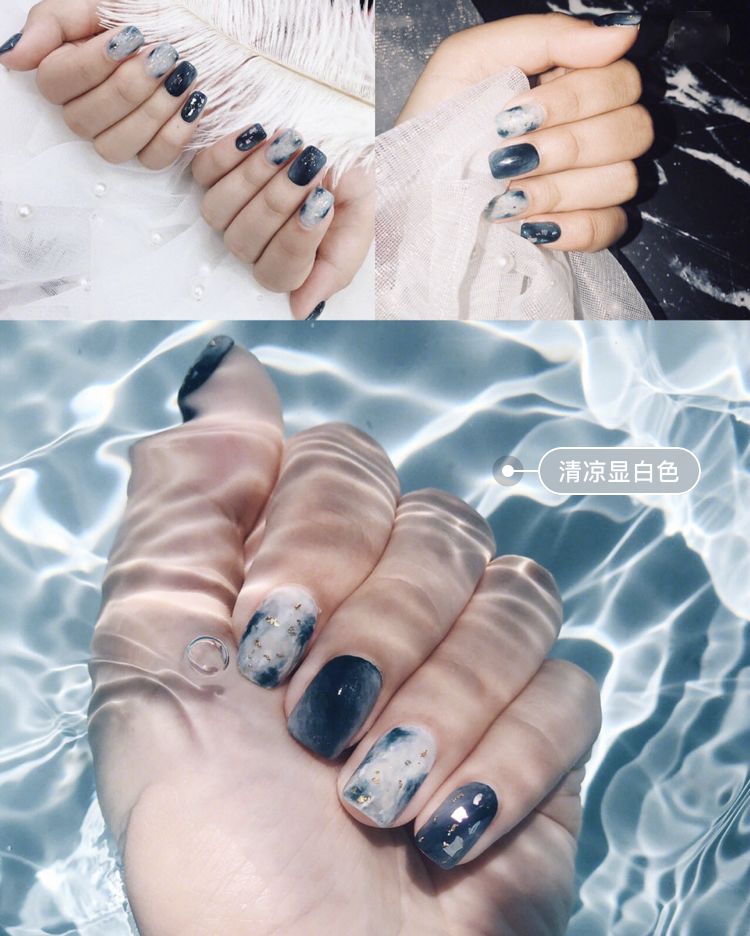 夏天美甲款式图片2022最火网红款,夏天短指甲美甲纯色显手白