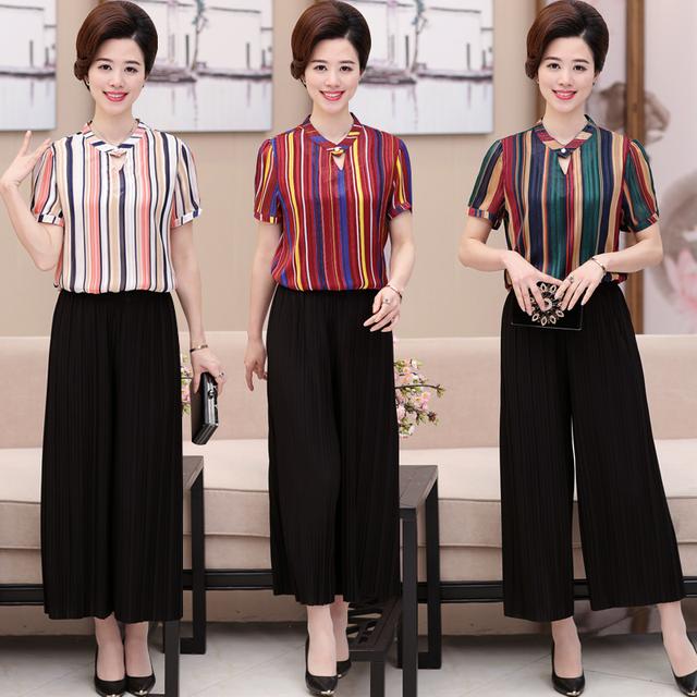 加大码妈妈阔腿裤夏装50-60岁新款,大码妈妈夏款阔腿裤2件套