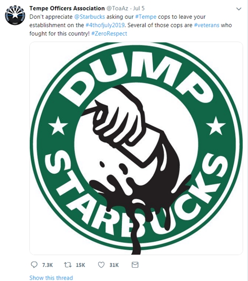美亚利桑那州6名警察被店员“请”出星巴克，原因居然是...