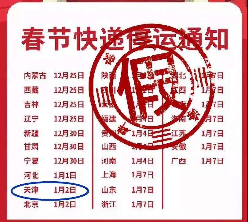 天津春节快递通知,春节快递停运通知表中通