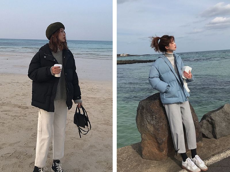 小个子穿搭2020冬面包服,小个子冬天穿搭背影面包服