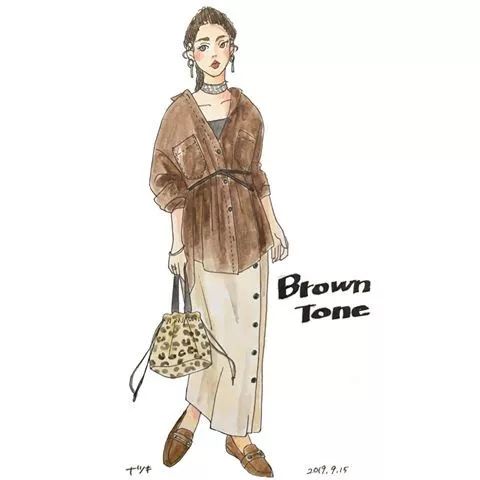 18套优雅又时髦的手绘穿搭,日本穿搭手绘秋冬