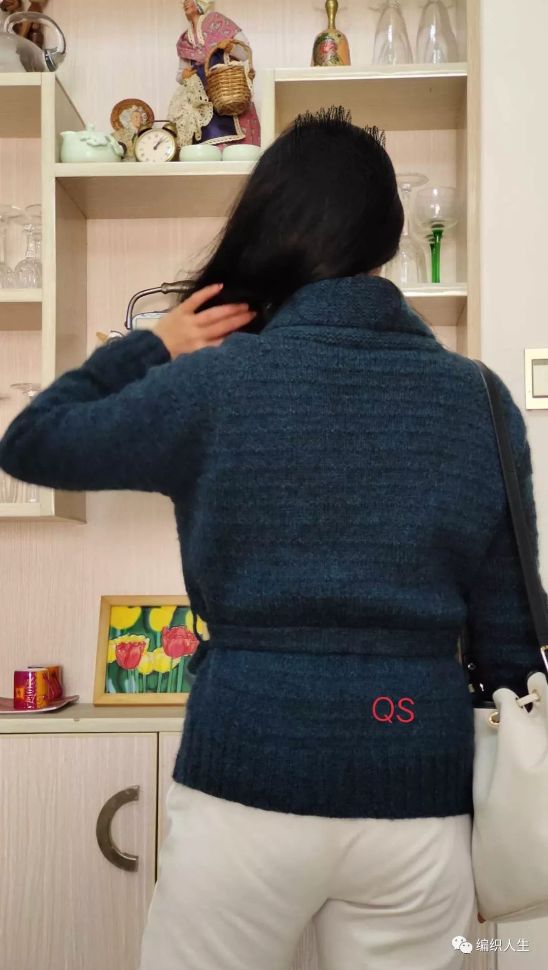 青果领针织开衫女长款,天蓝色毛线开衫女款2022款网红