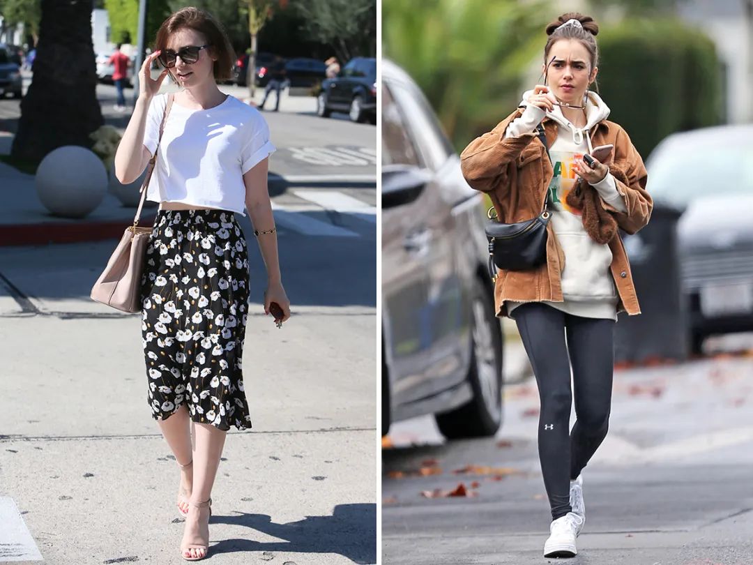 种草鹅的穿搭图片,lilycollins粉色大衣