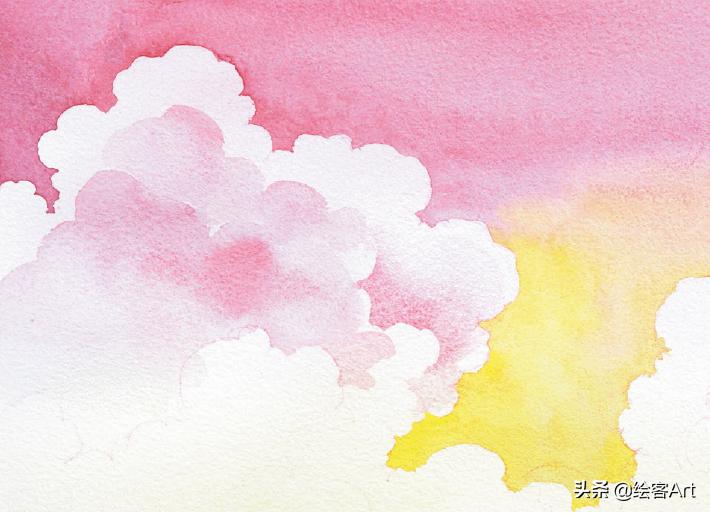 用水彩颜料画天空还有云朵,有手就能画的绘画