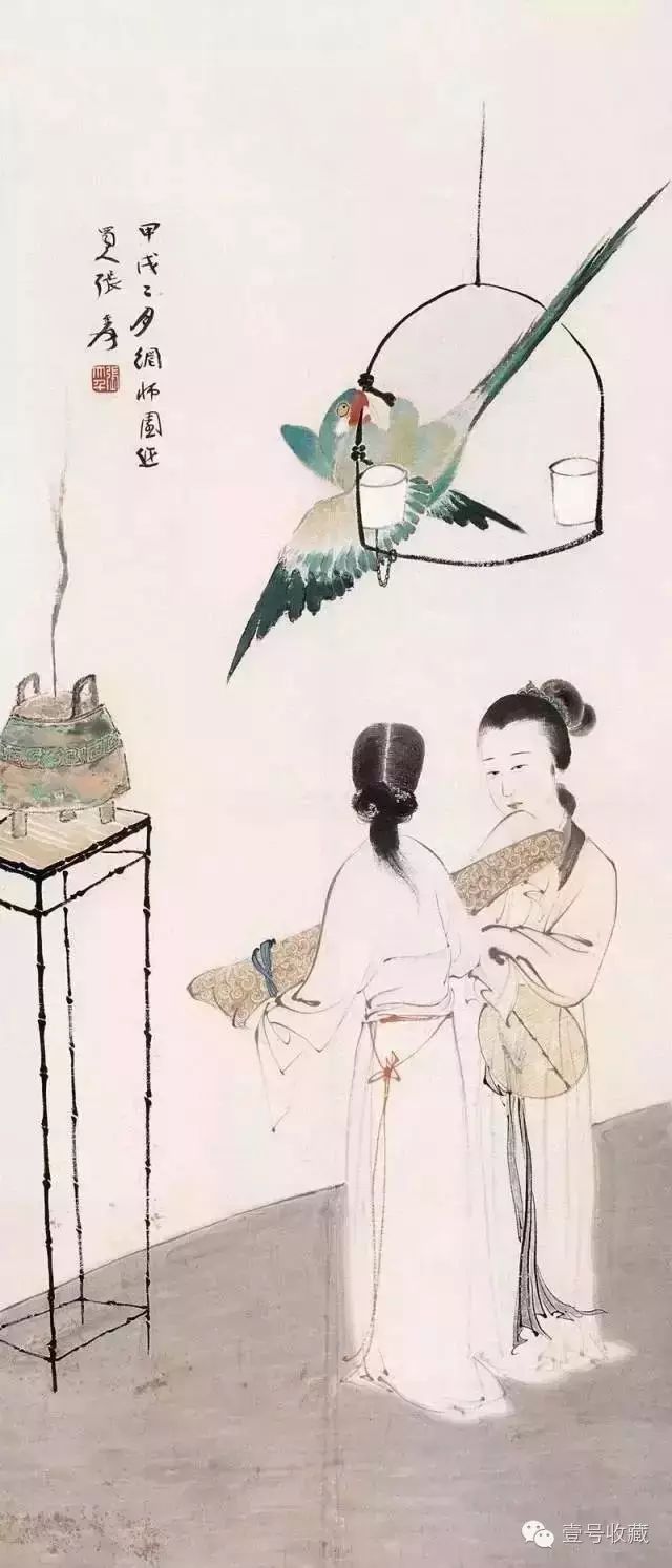 张大千画作美人鹦鹉图,张大千四大美人图真迹