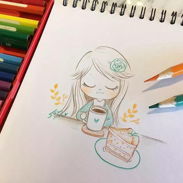 彩铅画古风人物简笔画,彩铅荷花简笔画几分钟就能学会