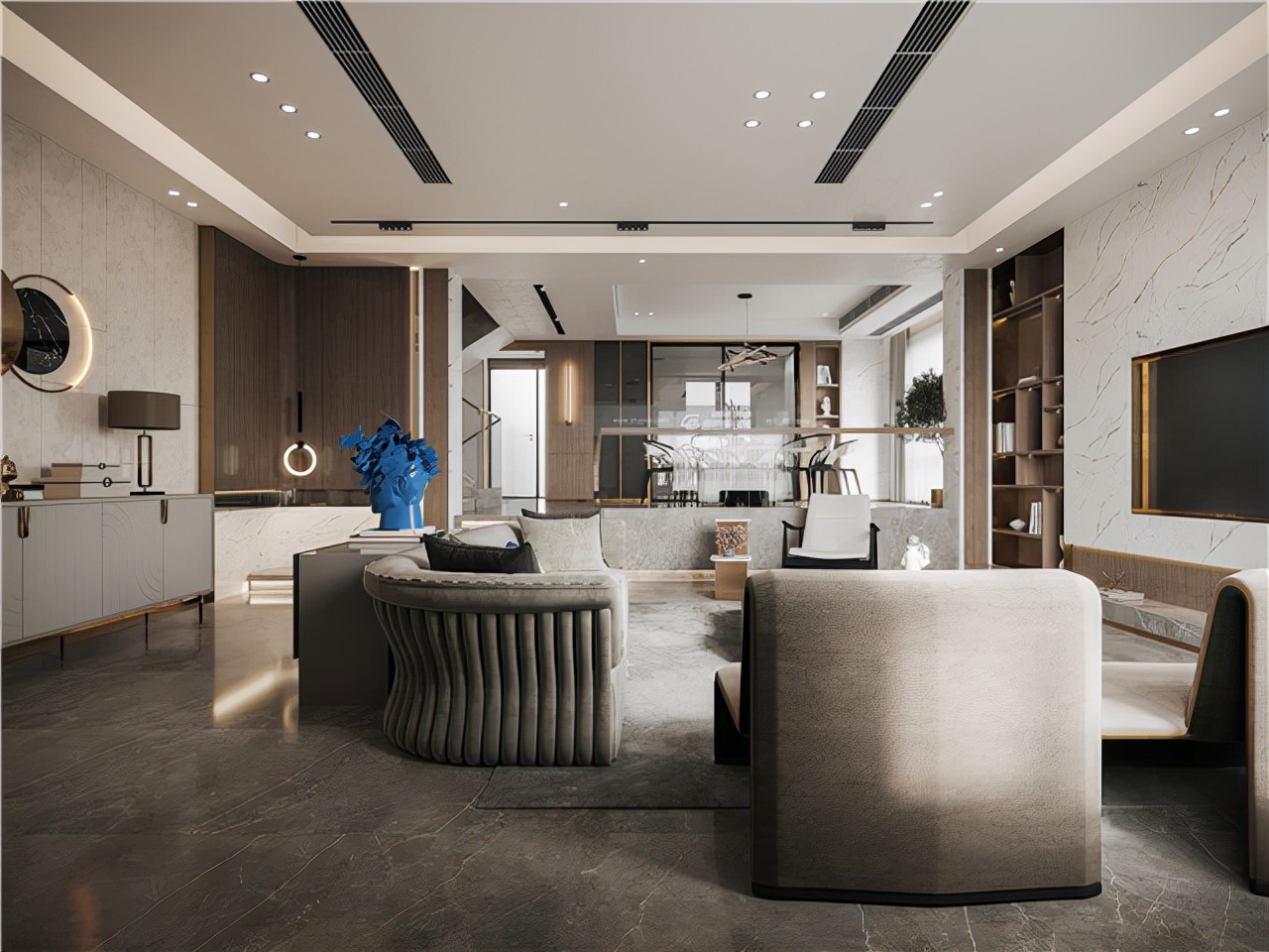 500平米高端轻奢装修,现代轻奢大宅风格效果图