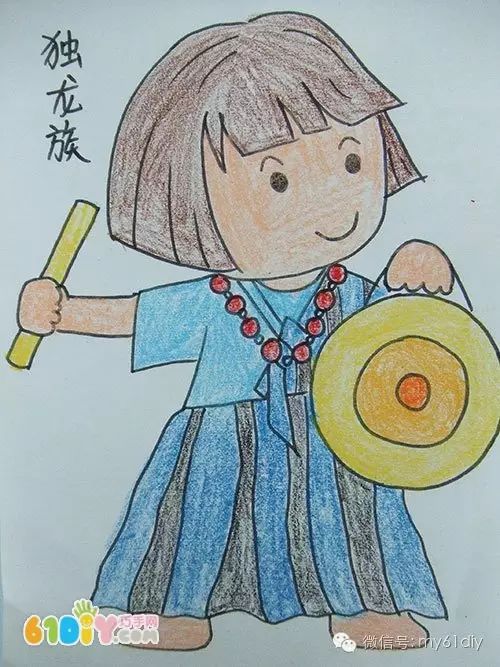 彩色少数民族儿童简笔画图片大全,五十六个民族简笔画卡通