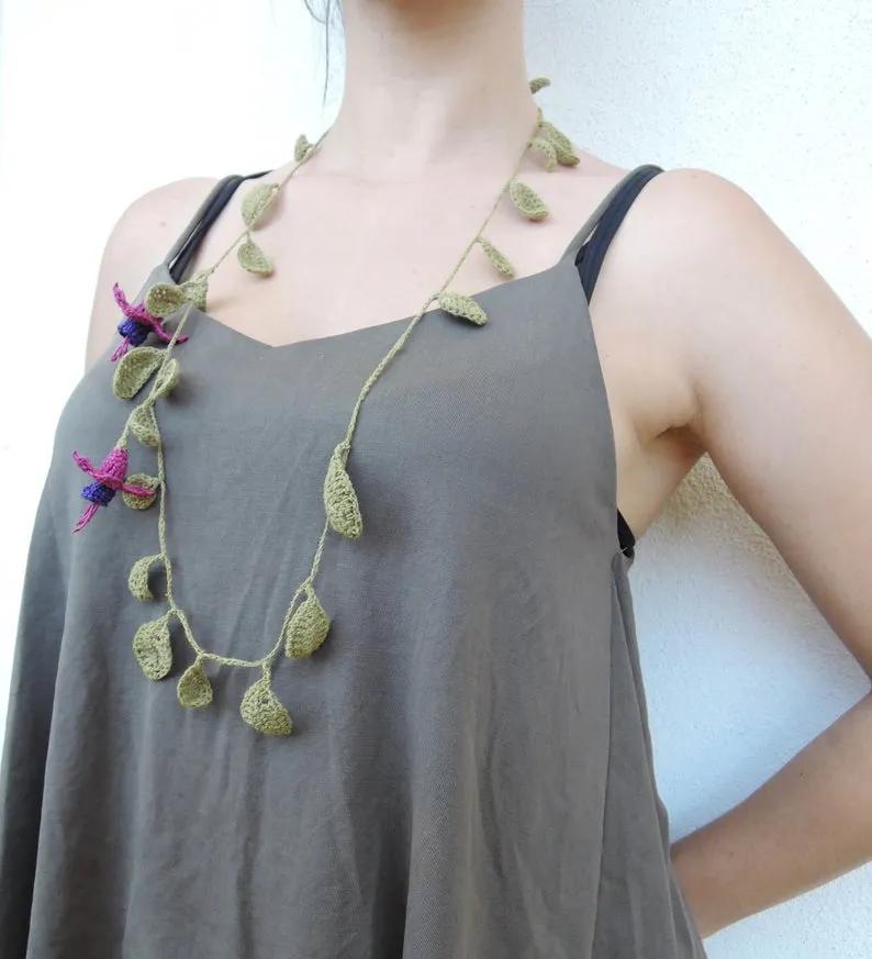 毛线钩织项链配饰教程,毛线钩织各种款式项链视频教程