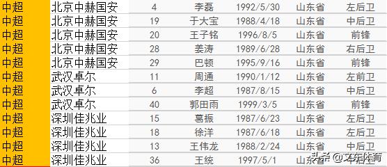 2020中国足球队员40强名单,山东中国足球队球员名单